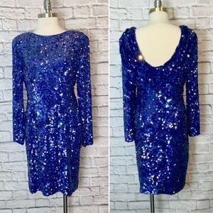 Vintage 💜 Silk Sequin Cocktail Dress. Purple Blue Mermaid Vibes. Size L / XL.